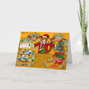 Carte Chat du stand de marché de poissons de Noël
