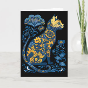 Carte Chat d'Ukraine Floral Vintage Drapeau ukrainien et
