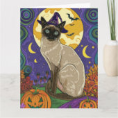 Carte Chat éffrayant Siamese Halloween sorcière et Citro (Devant)
