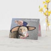 CARTE CHAT ÉLÉGANT AVEC CASQUETTE DIVA, ROSES ROSES ROSE (Fleur jaune)