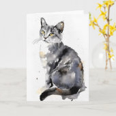 Carte Chat en aquarelles (Fleur jaune)