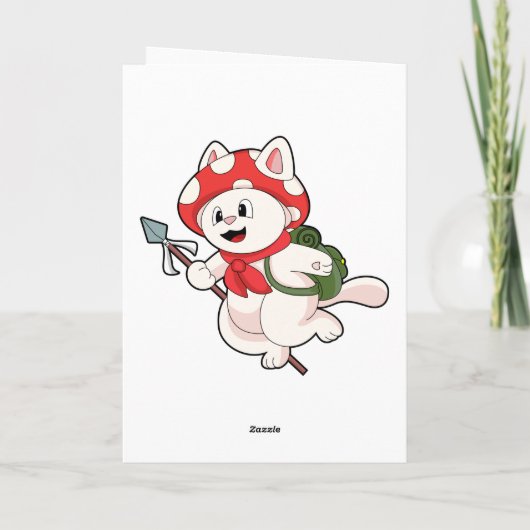 Carte Chat en cueilleur de champignons avec champignon (Dos)