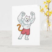 Carte Chat en culturiste avec de gros muscles (Fleur jaune)