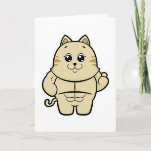 Carte Chat en culturiste avec tablette de chocolat