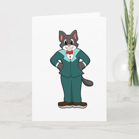 Carte Chat en forme de chambre avec costume et ruban (Devant)