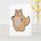 Carte Chat en joueur de fléchettes avec fléchettes (Fleur jaune)