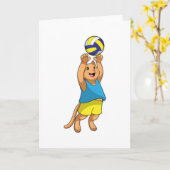 Carte Chat en joueur de volley-ball avec ballon de volle (Fleur jaune)