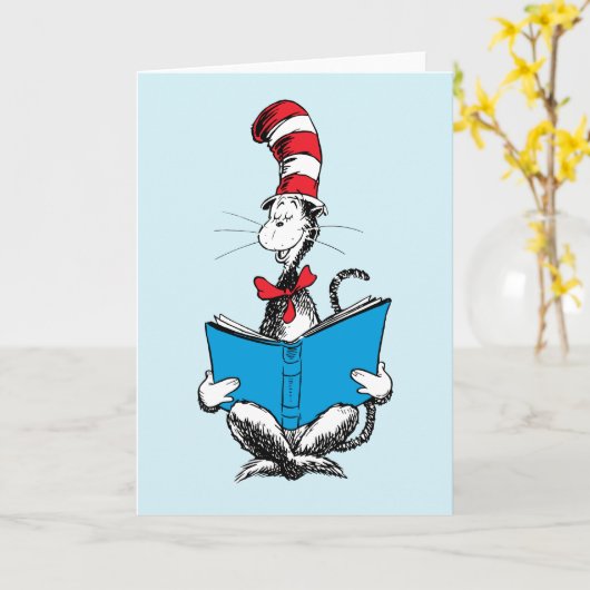 Carte Chat en lecture Casquette (Fleur jaune)