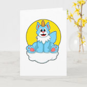 Carte Chat en licorne sur les nuages et le soleil (Fleur jaune)