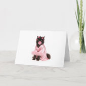 Carte Chat en robe rose avec bigoudis et bubble gum (Devant)