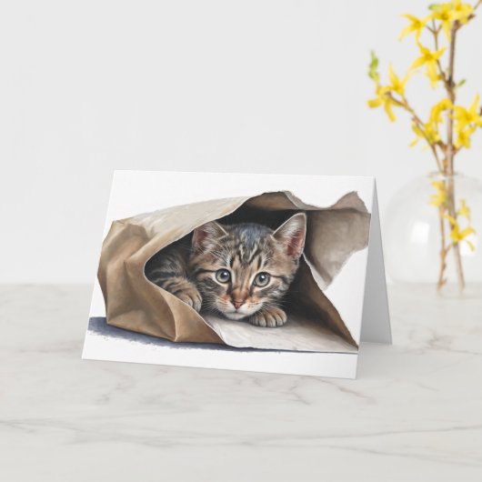 Carte Chat En Sac En Papier Anniversaire (Fleur jaune)