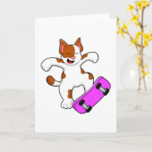 Carte Chat en skater avec skateboard (Fleur jaune)