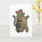 Carte Chat en skater avec skateboard (Fleur jaune)