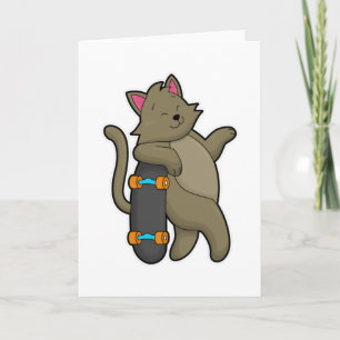 Carte Chat en skateur avec planche à roulettes