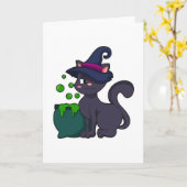 Carte Chat en sorcière avec chaudron (Fleur jaune)