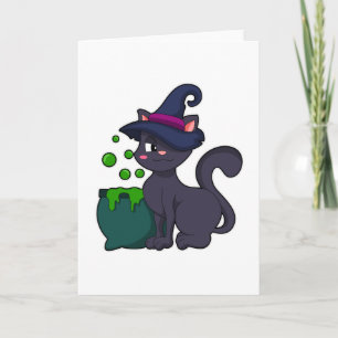 Carte Chat en sorcière avec chaudron