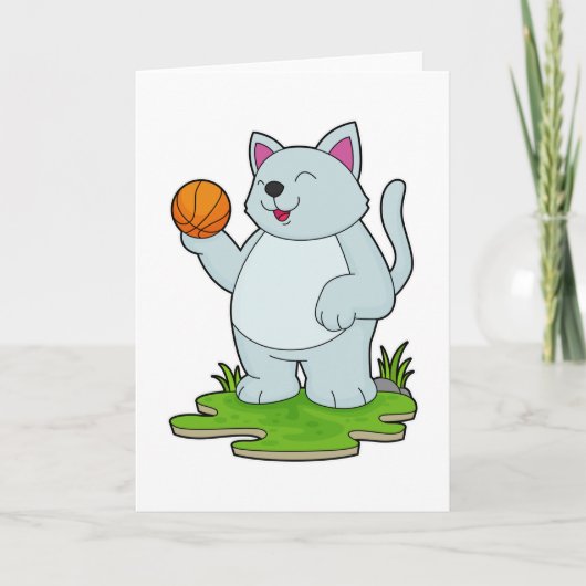 Carte Chat en tant que joueur de basket-ball avec ballon (Devant)