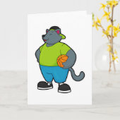 Carte Chat en tant que joueur de basket-ball avec ballon (Fleur jaune)