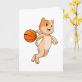 Carte Chat en tant que joueur de basket-ball avec ballon (Fleur jaune)