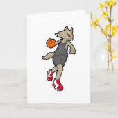 Carte Chat en tant que joueur de basket-ball avec ballon (Fleur jaune)