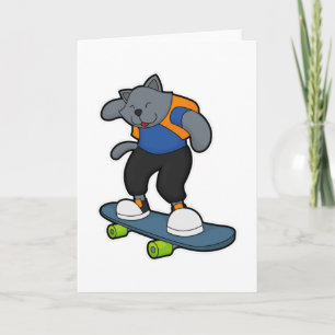 Carte Chat en tant que skater avec skateboard