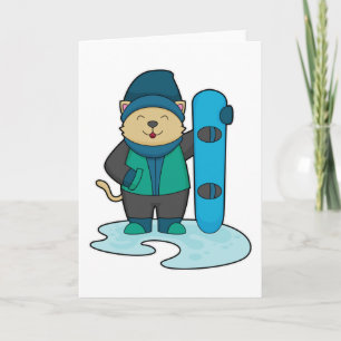 Carte Chat en tant que snowboardeur avec planche à neige