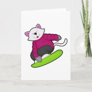 Carte Chat en tant que snowboardeur avec snowboard