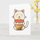 Carte Chat en train de boire avec une paille (Fleur jaune)