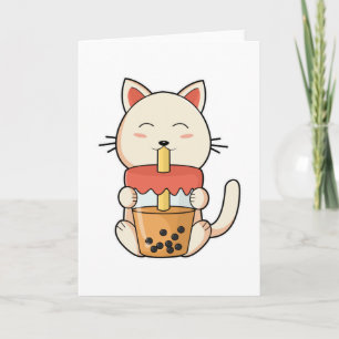 Carte Chat en train de boire avec une paille