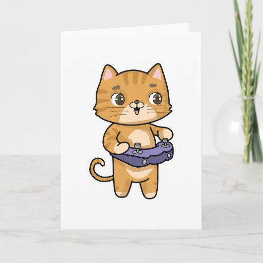 Carte Chat en train de jouer avec manette (Devant)