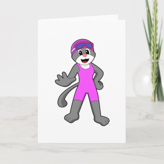 Carte Chat en train de nager avec maillot de bain (Devant)