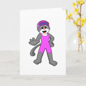 Carte Chat en train de nager avec maillot de bain (Fleur jaune)