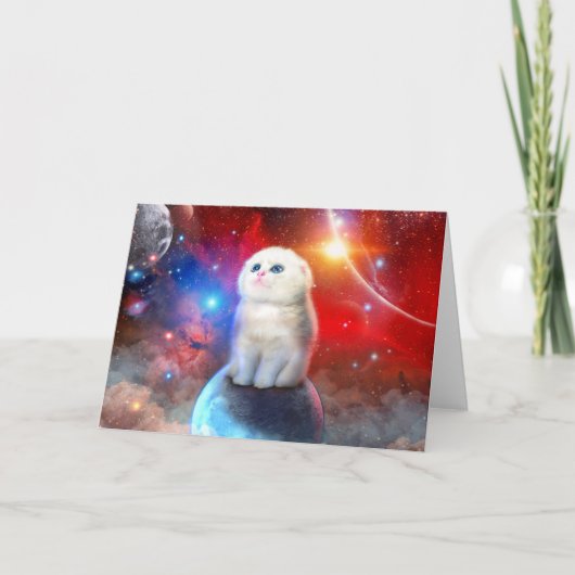 Carte Chat en train de pleurer dans l'espace (Devant)