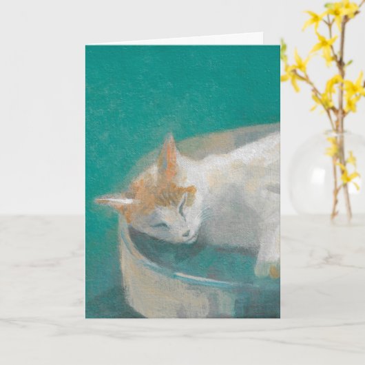 Carte Chat en vert (Fleur jaune)