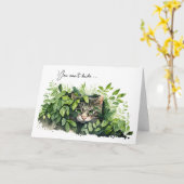 Carte Chat En Vert Feuille Anniversaire Humour (Fleur jaune)