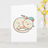 Carte Chat endormi avec bonnet de nuit (Fleur jaune)