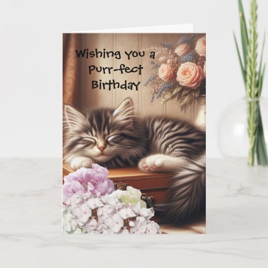 Carte Chat endormi d'anniversaire (Devant)