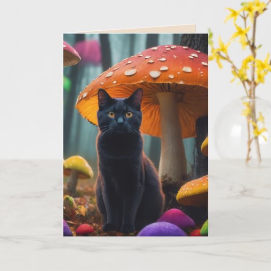 Carte chat et champignons (Fleur jaune)