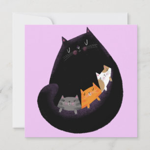 Carte chat et chatons maman