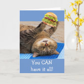 Carte Chat Et Cheeseburger Anniversaire (Fleur jaune)