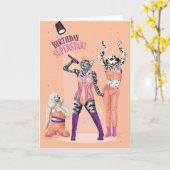 Carte Chat et chien Anniversaire Superstar (Fleur jaune)