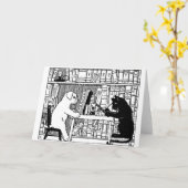Carte Chat et chien dans la bibliothèque (Fleur jaune)