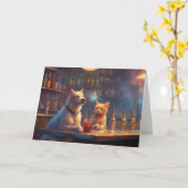 Carte Chat et chien dans un bar qui parle de l'anniversa (Fleur jaune)