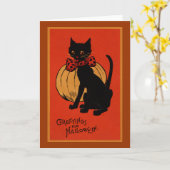 Carte Chat et citrouille de Halloween (Fleur jaune)