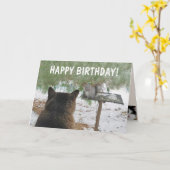 Carte Chat Et Écureuil Anniversaire Drôle (Fleur jaune)