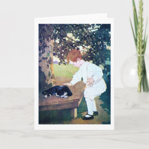 Carte Chat et enfant couché, Jessie Willcox Smith