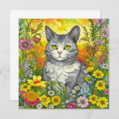 Carte Chat et Fleurs Whimsical (Devant / Derrière)