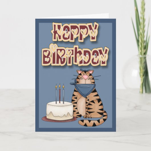 Carte Chat et gâteau Joyeux anniversaire (Devant)