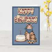 Carte Chat et gâteau Joyeux anniversaire (Fleur jaune)