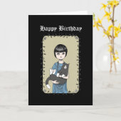 Carte Chat et Goth Girl Dark Art Déplaisant Joyeux anniv (Fleur jaune)